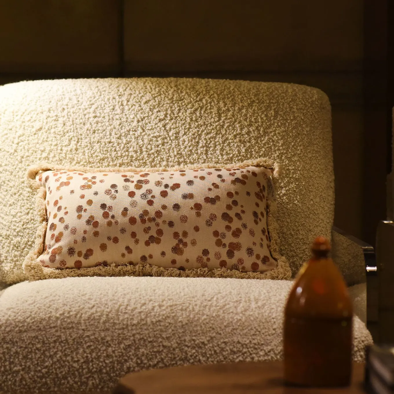 Small Caramel and Brown Fringed Cushion