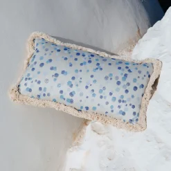 Small Celeste and Blue Fringed Cushion
