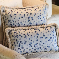 Small Celeste and Blue Fringed Cushion