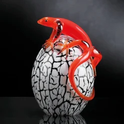 Small Glass Egg with Red Gecko