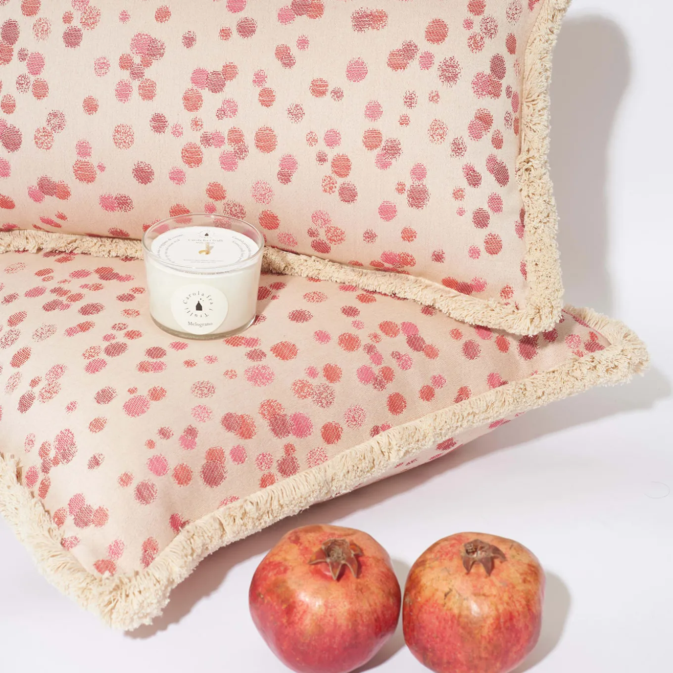 Small Rose and Coral Fringed Cushion