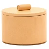Small Round Beige Leather Jewelry Box