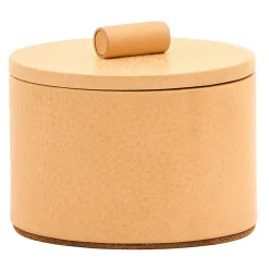 Small Round Beige Leather Jewelry Box