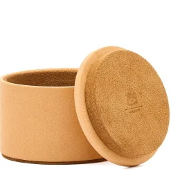 Small Round Beige Leather Jewelry Box