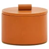Small Round Caramel Leather Jewelry Box