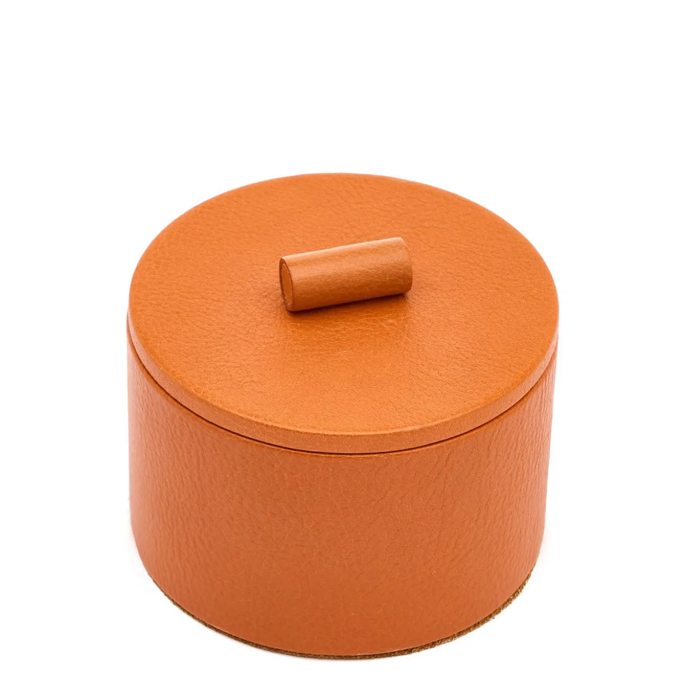 Small Round Caramel Leather Jewelry Box