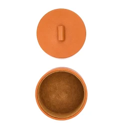 Small Round Caramel Leather Jewelry Box