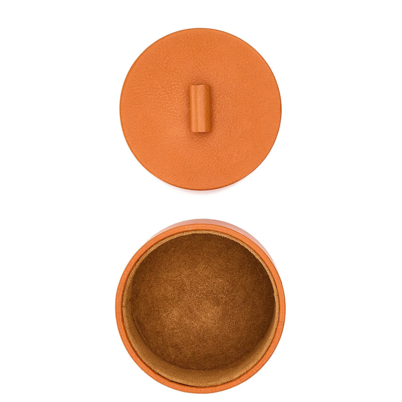 Small Round Caramel Leather Jewelry Box