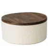Small Round Ceramic Container with Wooden Lid