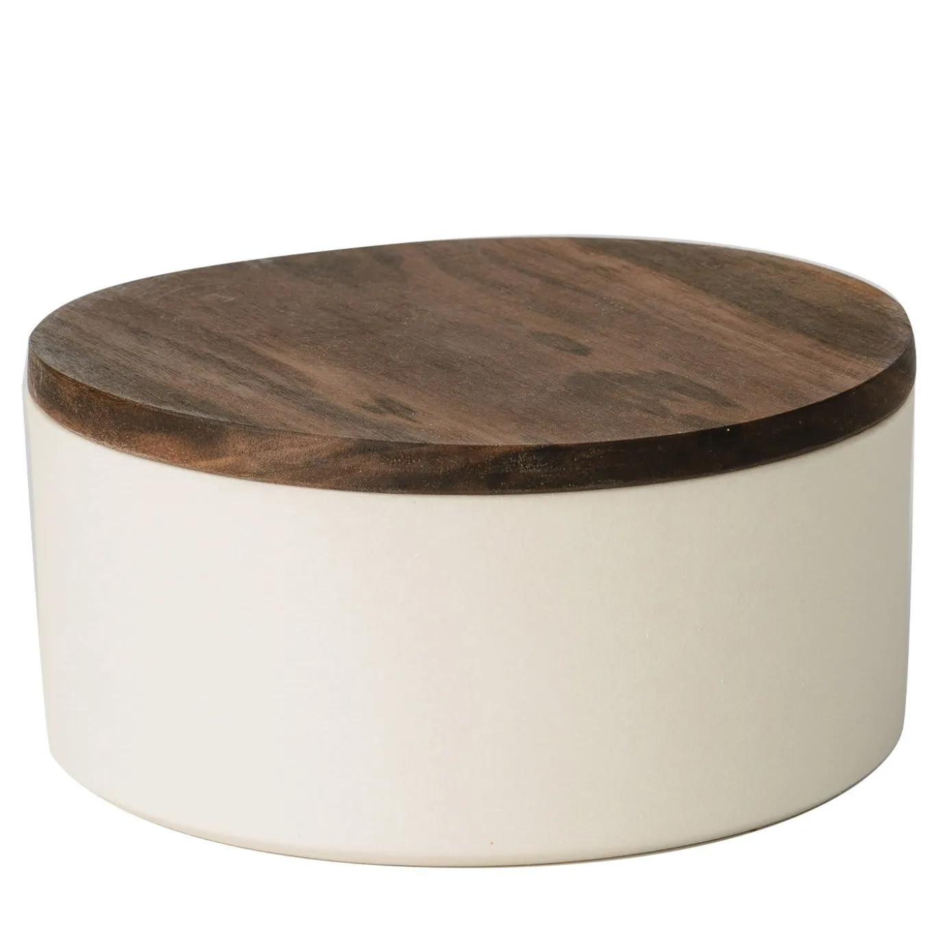 Small Round Ceramic Container with Wooden Lid