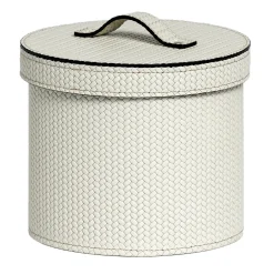 Small Round Leather Paper Bin with Lid