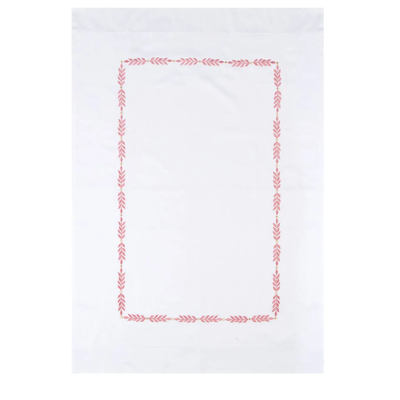 Smeraldo White and Pink Embroidered Cotton Satin Pillowcase