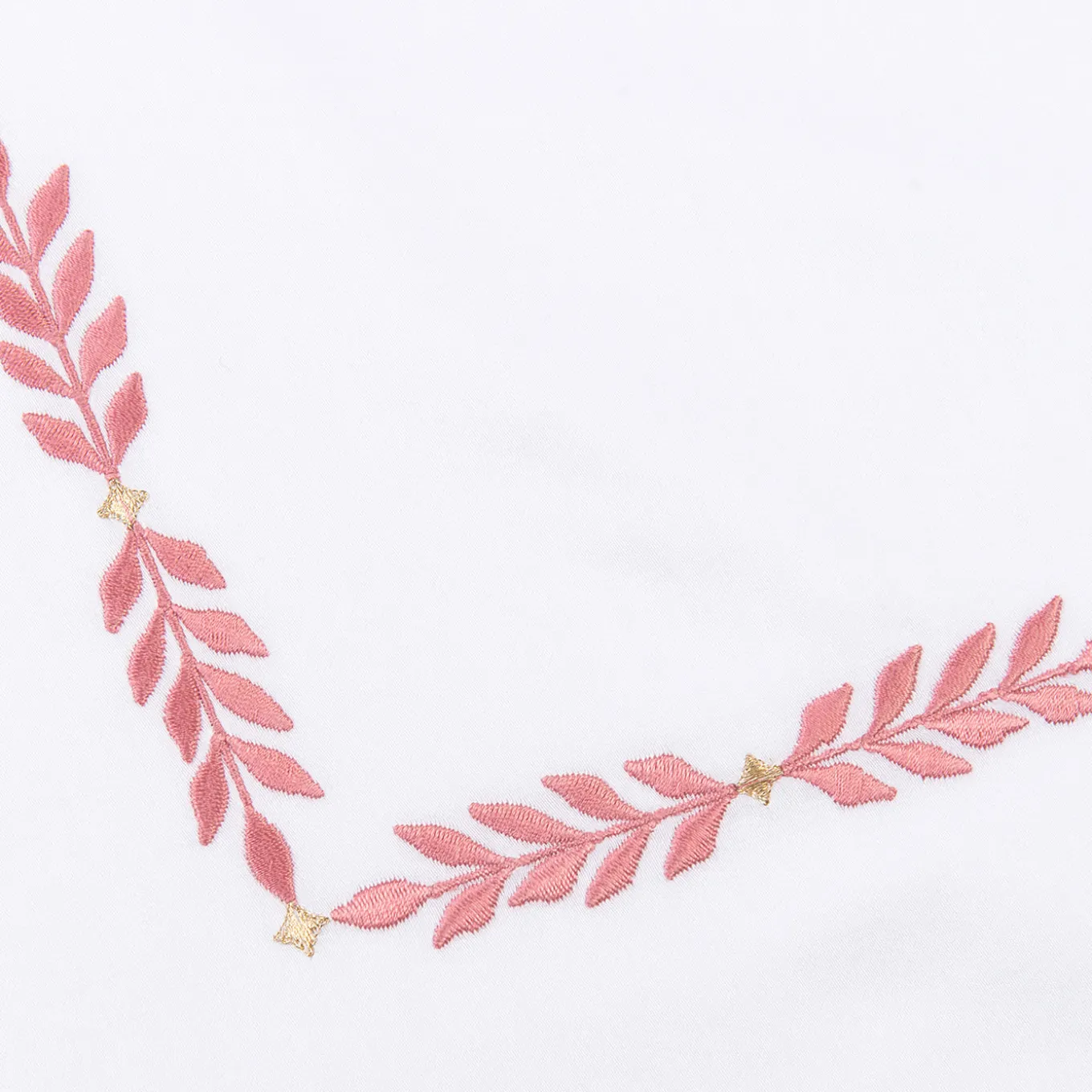 Smeraldo White and Pink Embroidered Cotton Satin Pillowcase