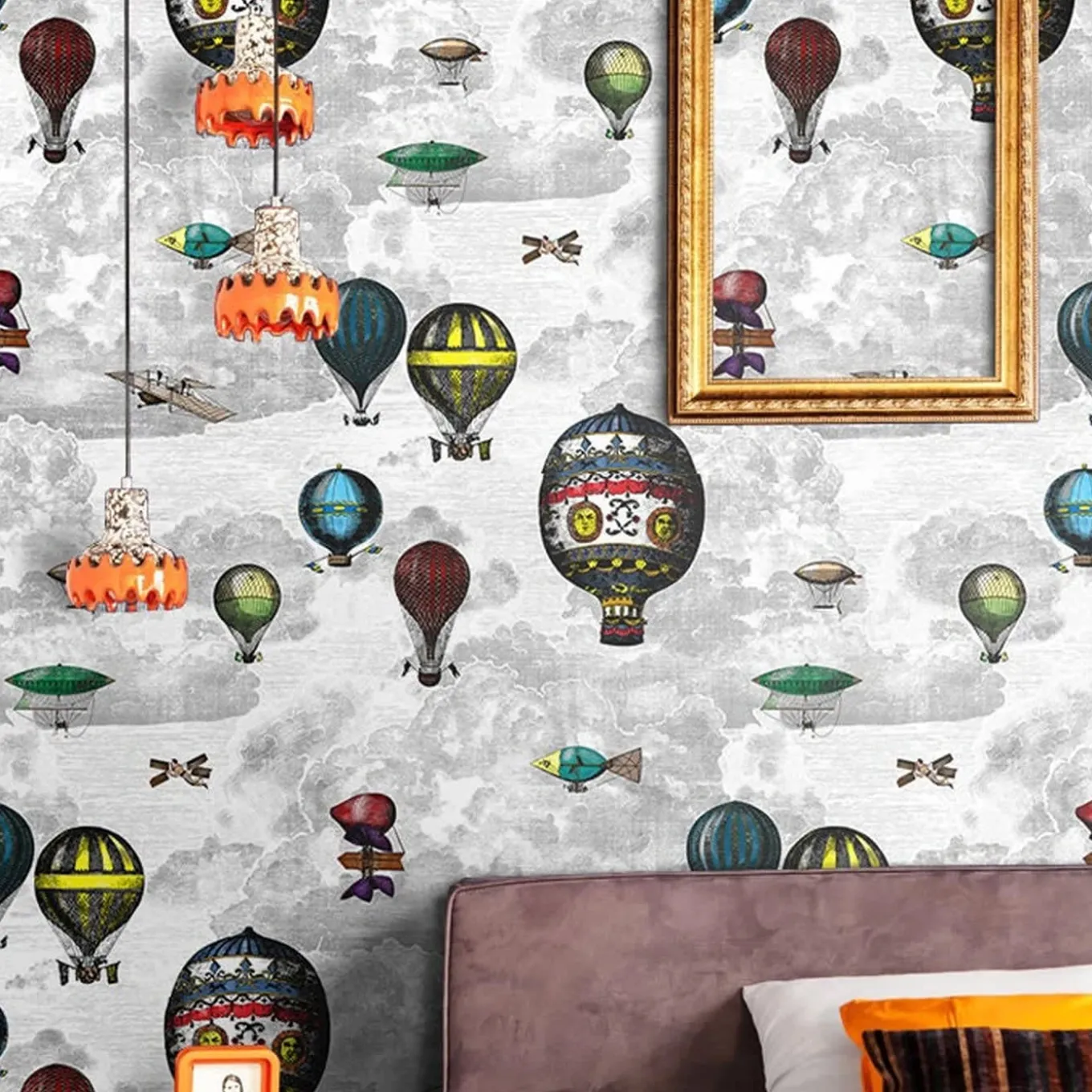 Soar High with Hot Air Balloons and Clouds Wallpaper