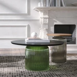 Soffio Olive Green Glass & Black Ash Coffee Table