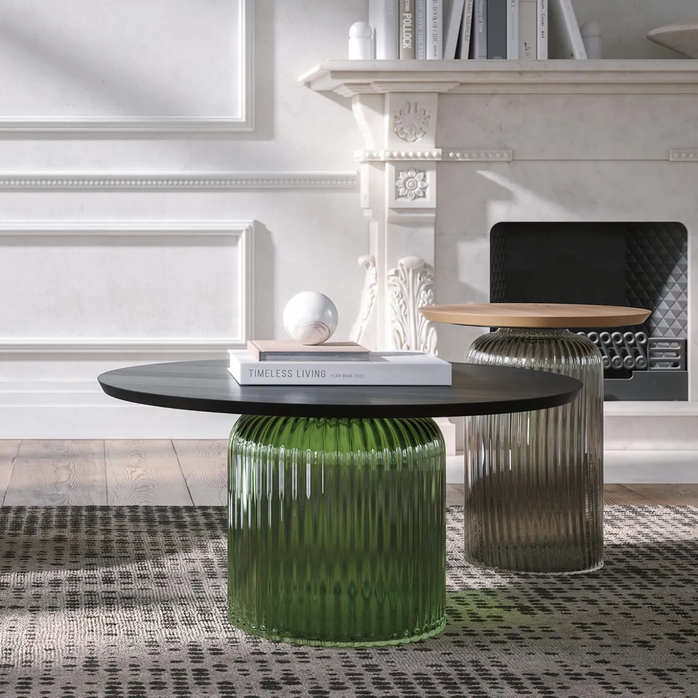 Soffio Olive Green Glass & Black Ash Coffee Table