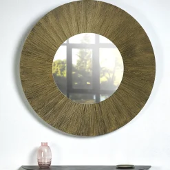 Sole Illuminated Round Mirror Decorated With Gold And Bronze Radial Brushed Resin