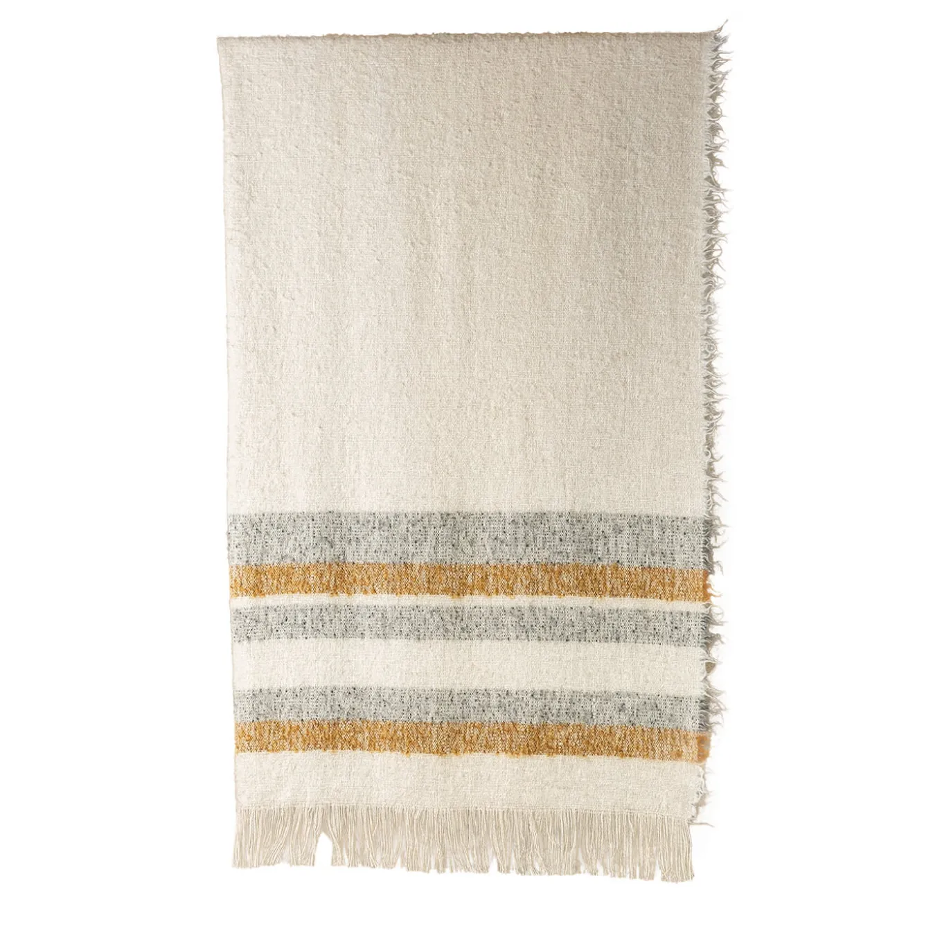 Solitudine Fringed Striped Neutral-Toned Blanket