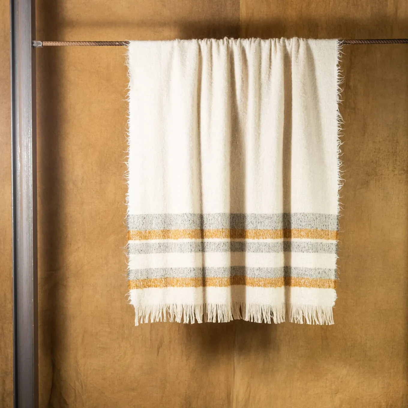 Solitudine Fringed Striped Neutral-Toned Blanket