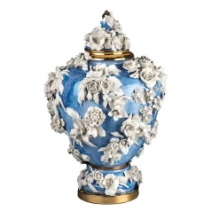 Soraya Floral White & Azure Potiche by Antonio Fullin
