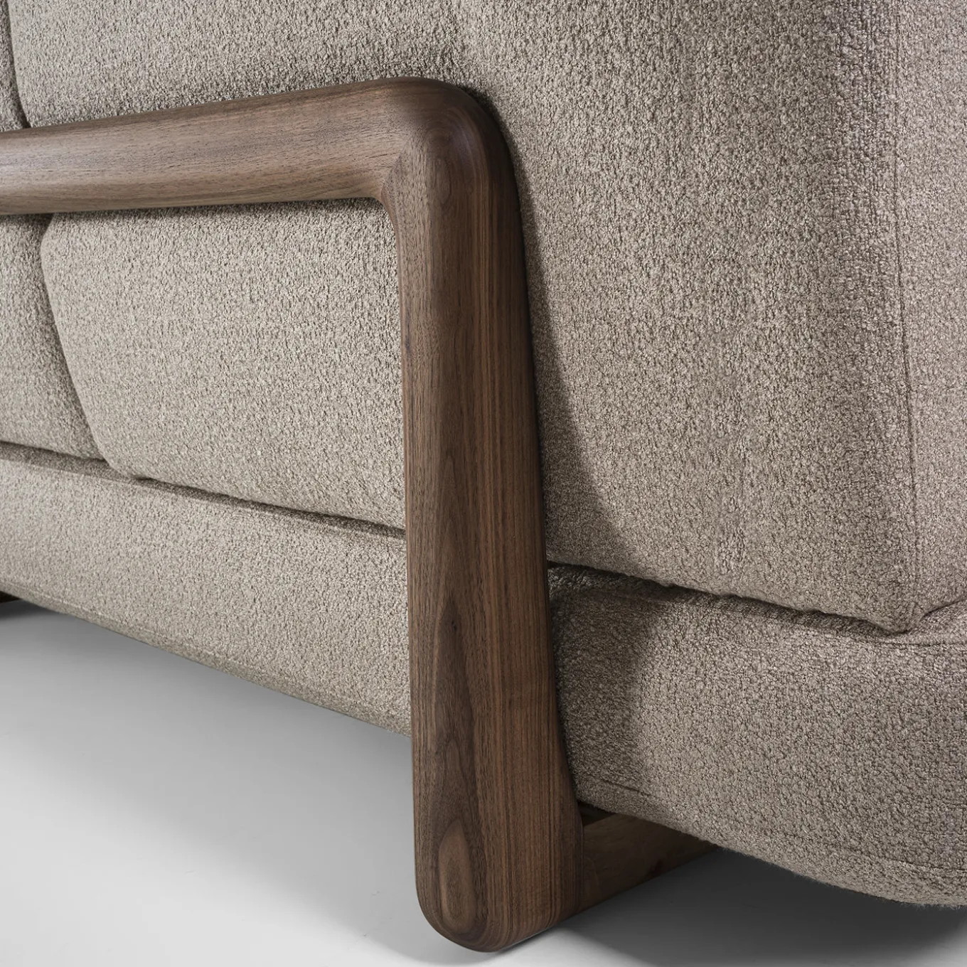 Sospiro solid walnut wood and Taupe bouclé fabric Bed