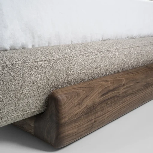 Sospiro solid walnut wood and Taupe bouclé fabric Bed