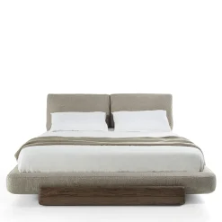 Sospiro solid walnut wood and Taupe bouclé fabric Bed