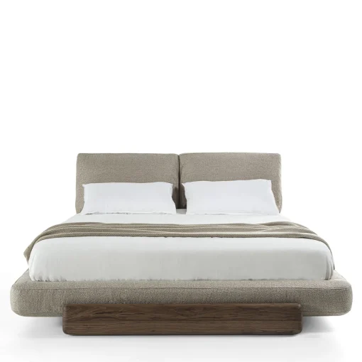 Sospiro solid walnut wood and Taupe bouclé fabric Bed