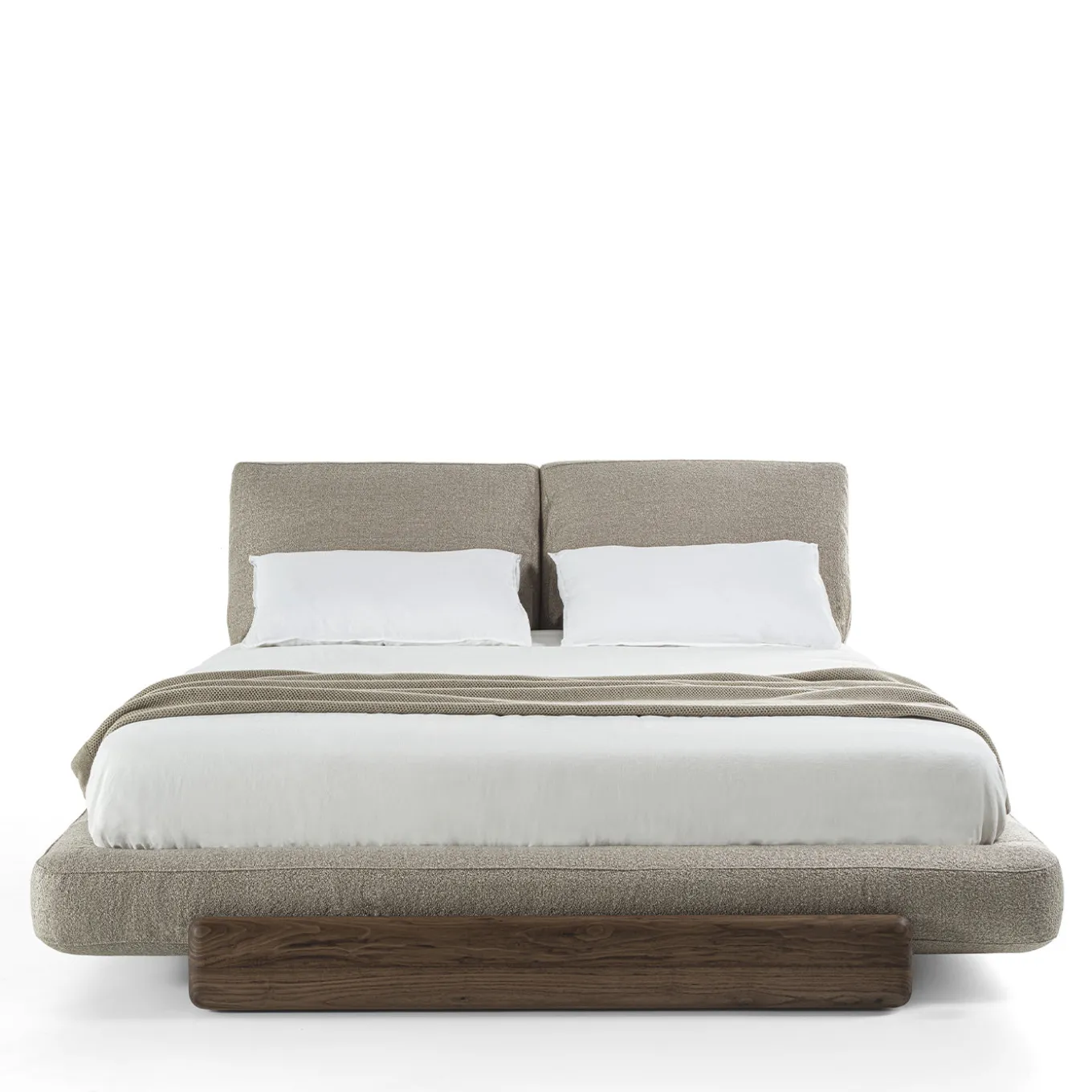 Sospiro solid walnut wood and Taupe bouclé fabric Bed