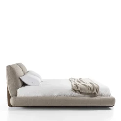 Sospiro solid walnut wood and Taupe bouclé fabric Bed