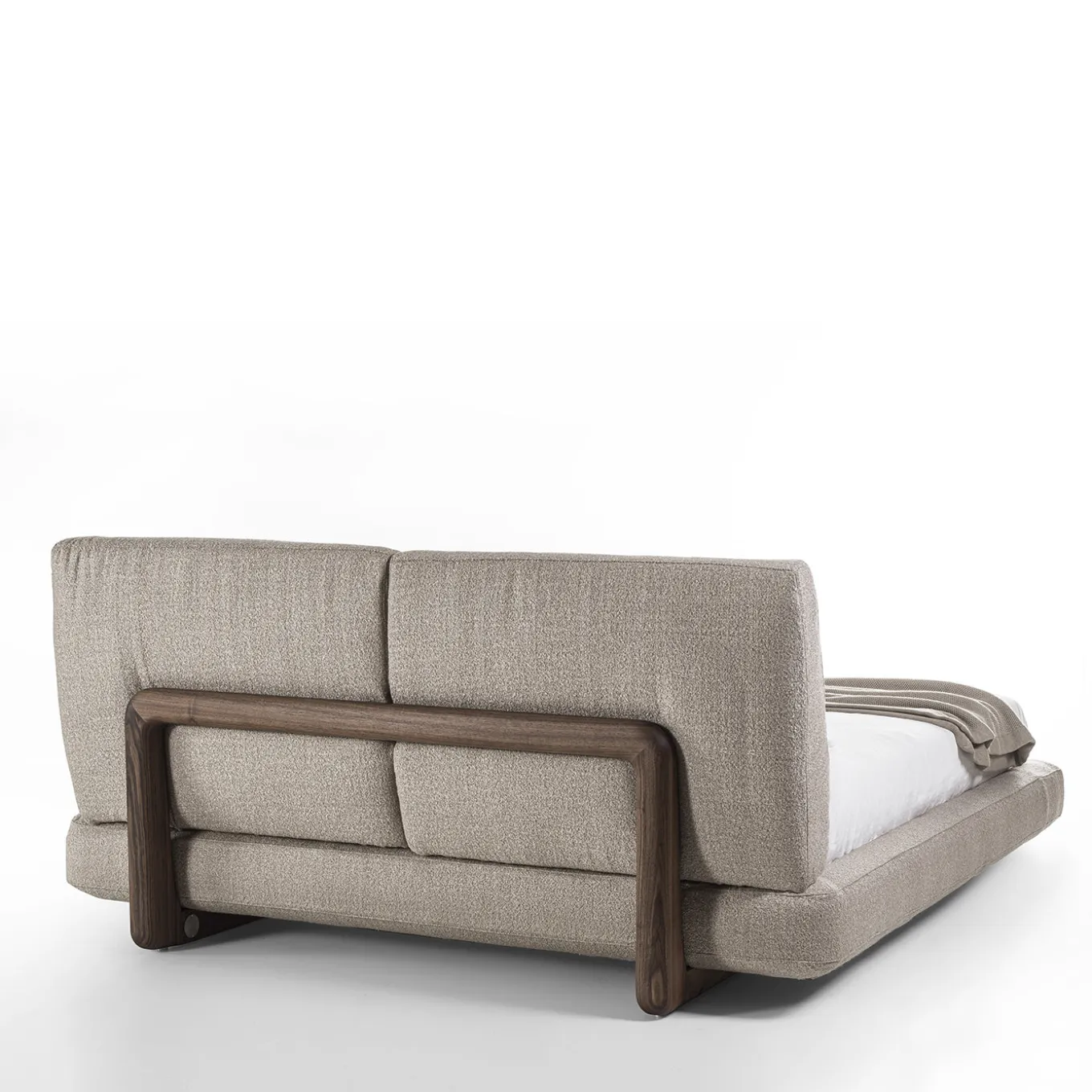 Sospiro solid walnut wood and Taupe bouclé fabric Bed