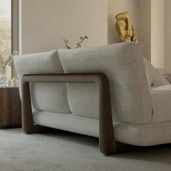 Sospiro solid walnut wood and Taupe bouclé fabric Bed