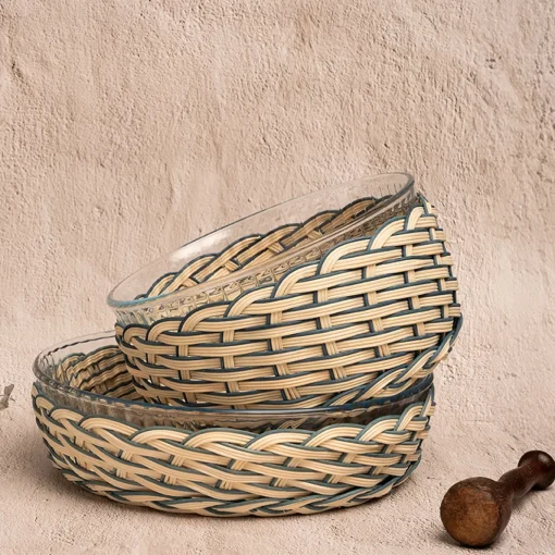 Soufflé Mold With Woad Blue Wicker Basket