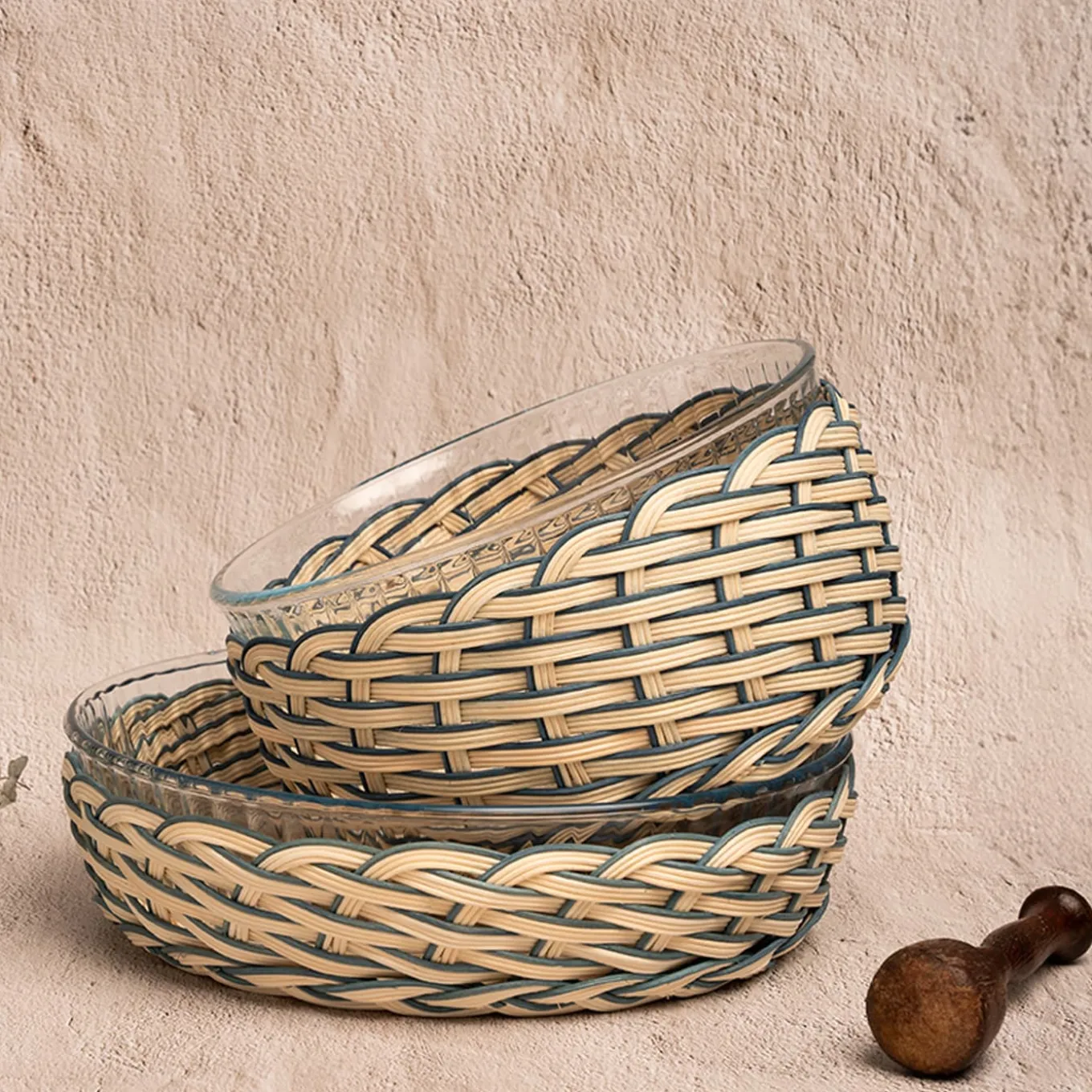Soufflé Mold With Woad Blue Wicker Basket