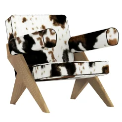 Souvenir Cowhide Fur And Elm Wood Lounge Chair
