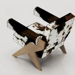 Souvenir Cowhide Fur And Elm Wood Lounge Chair