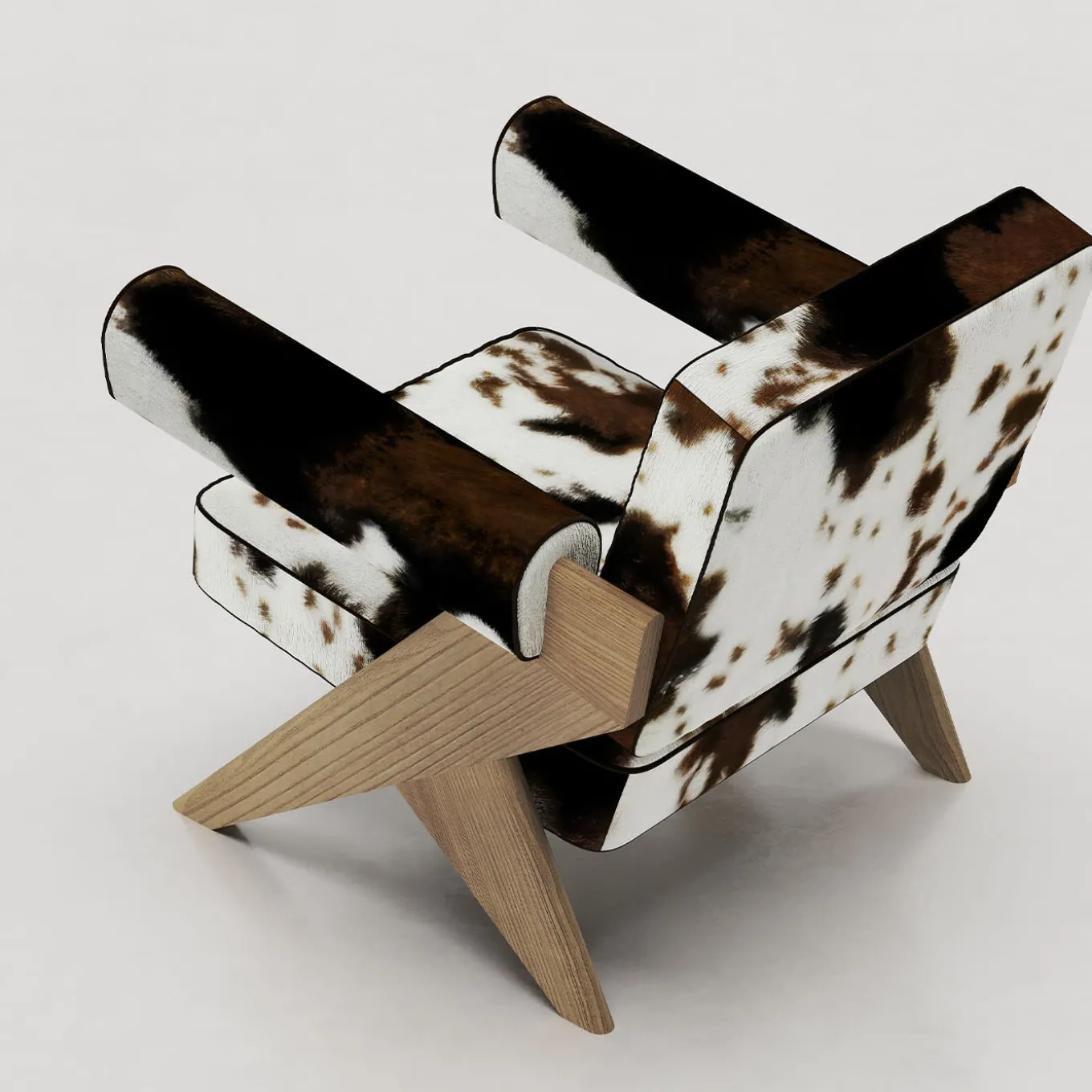 Souvenir Cowhide Fur And Elm Wood Lounge Chair