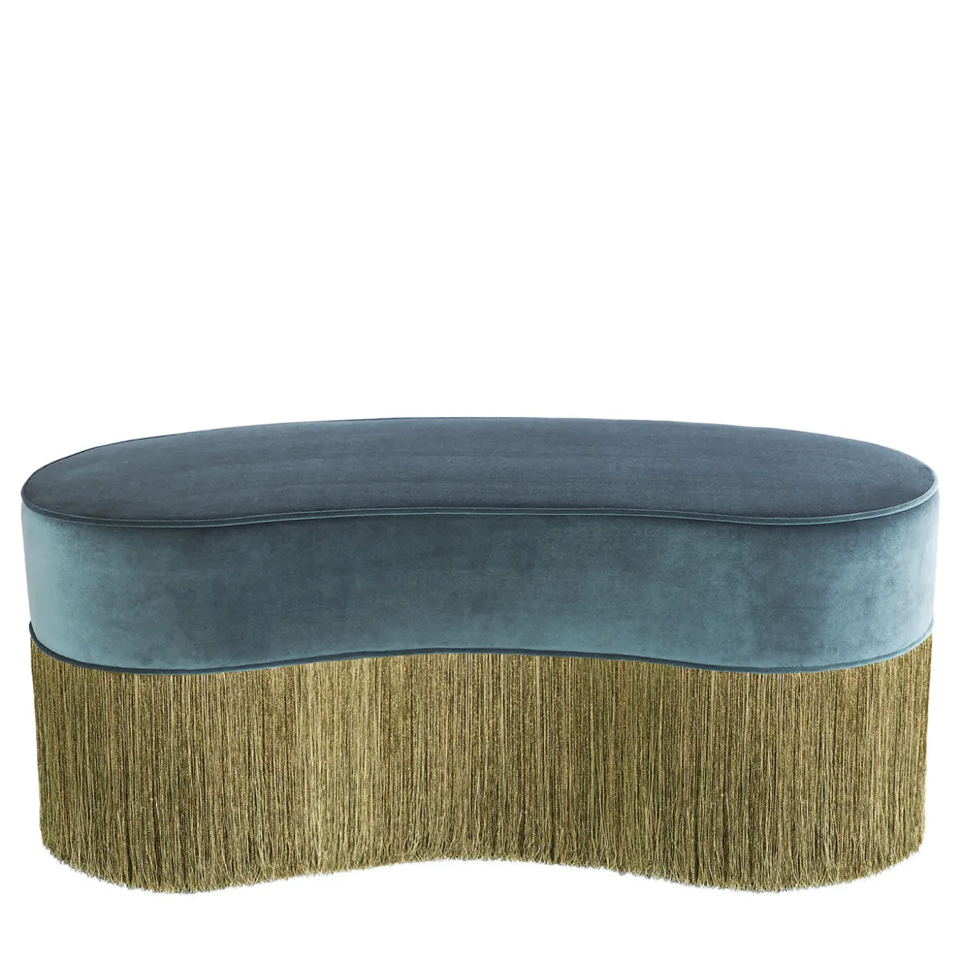 Sparkle Bean Green Ottoman with Gold and Green Fringe