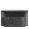Sparkle Black Oval Ottoman with Black and Silver Fringe