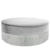 Sparkle Gray Ottoman with Silver Fringe