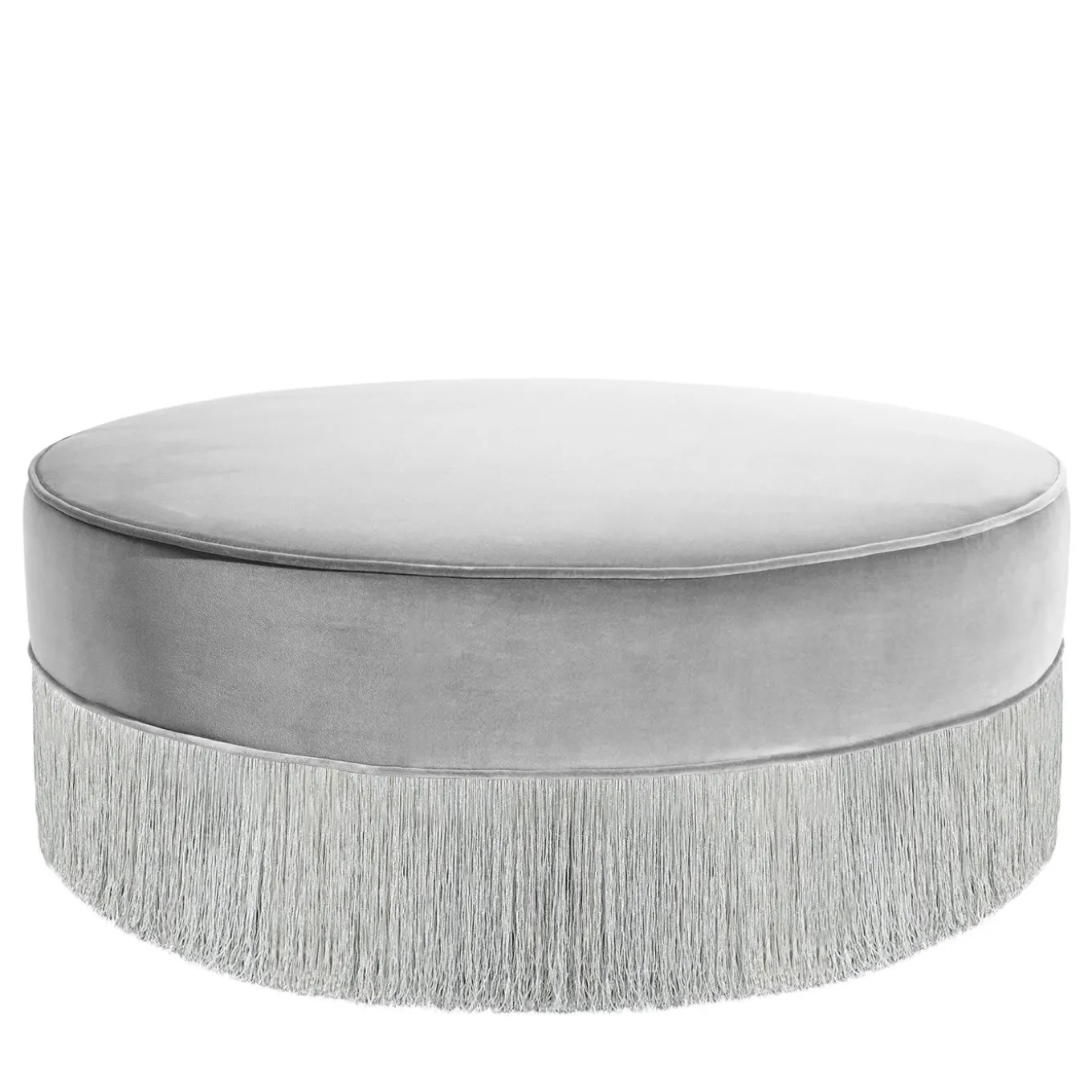 Sparkle Gray Ottoman with Silver Fringe