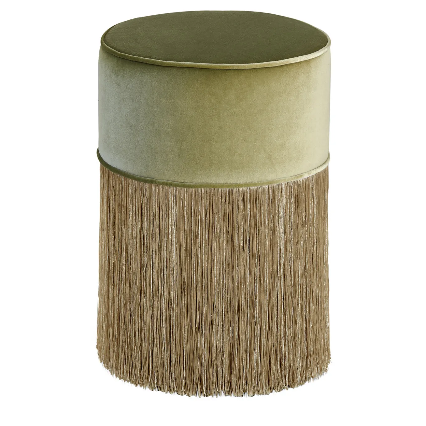 Sparkle Green Pouf with Gold Fringe
