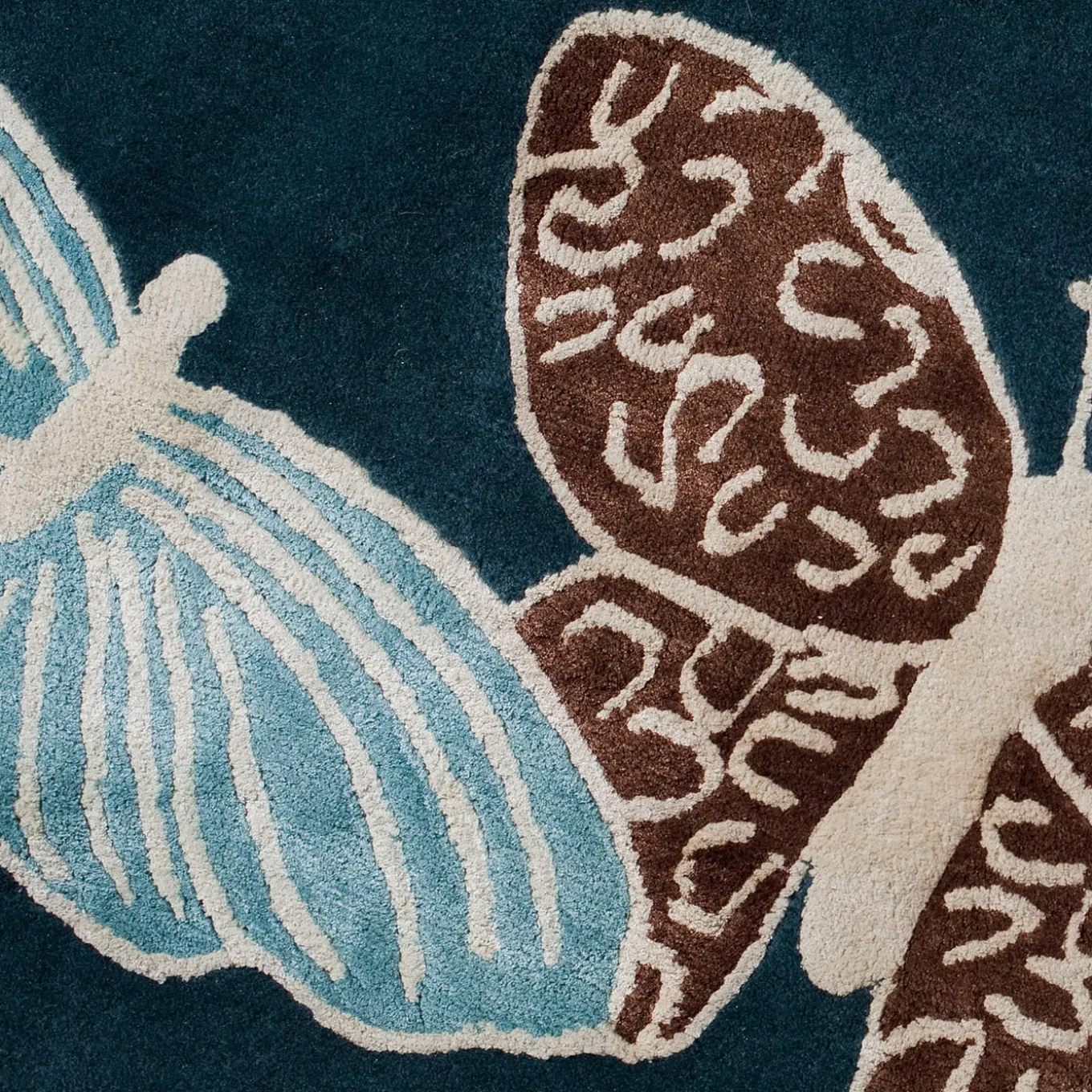 Spirit In The Night Sky Butterfly Blue Handmade Wool and Silk Round Rug