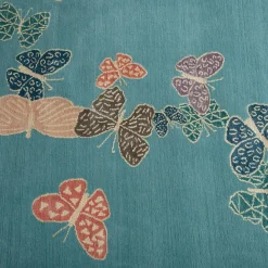 Spirit in The Sky Butterfly Blue Handmade Wool and Silk Rug