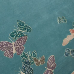 Spirit in The Sky Butterfly Blue Handmade Wool and Silk Rug