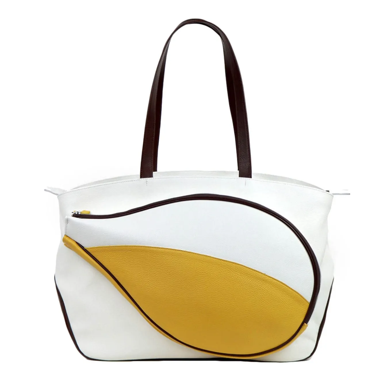 Sport White/Yellow/Brown Bag with Tennis-Racket-Shaped Pocket