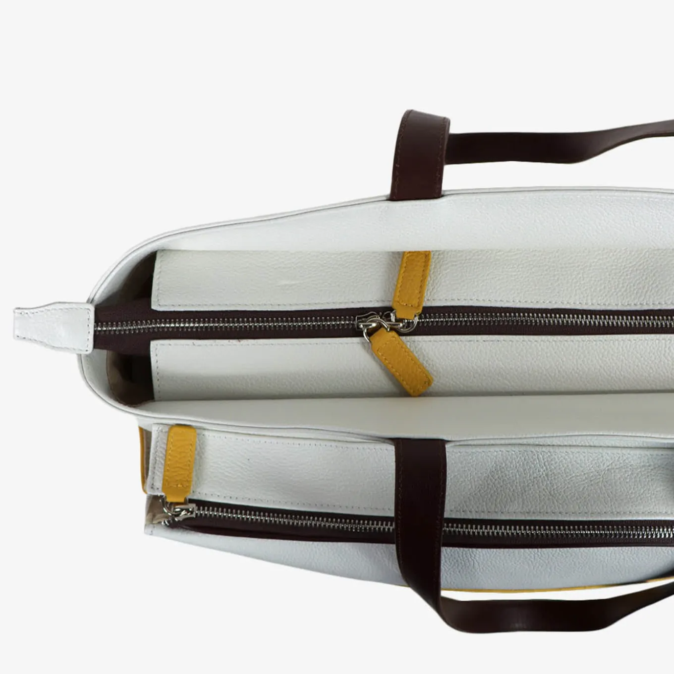 Sport White/Yellow/Brown Bag with Tennis-Racket-Shaped Pocket