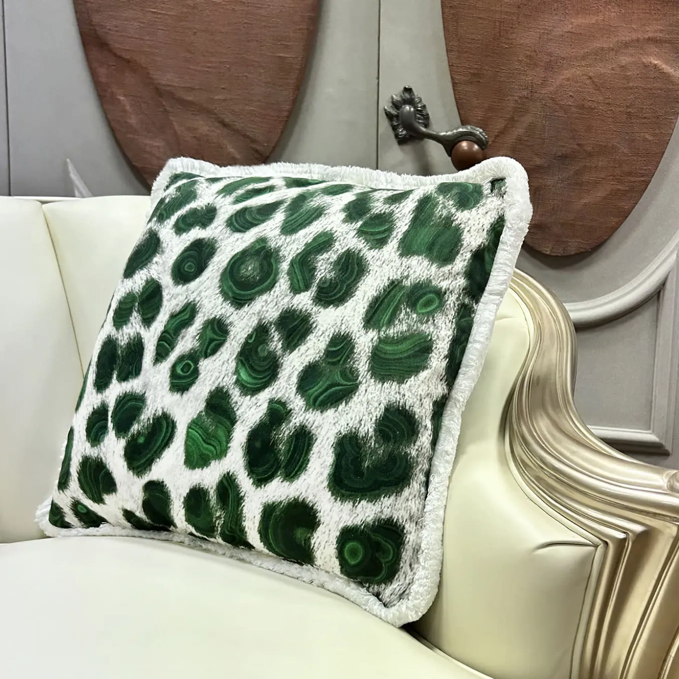 Spotted Malachite Fringed Square Cushion by Carlo Rampazzi