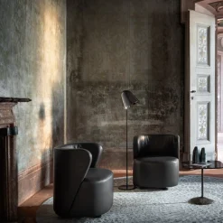 Spritz Swivel Black Leather Armchair by Lorenza Bozzoli