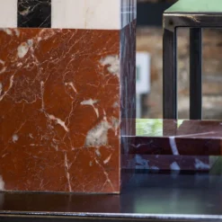 Square A Red And White Marble Vase With Lid By Luciano Setten